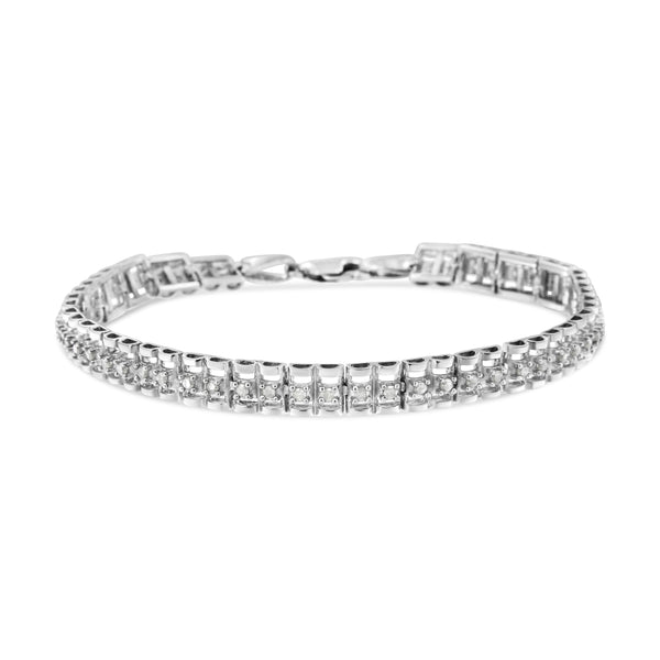 Sterling Silver 1ct. TDW Double-Link Diamond Tennis Bracelet (I-J I3)