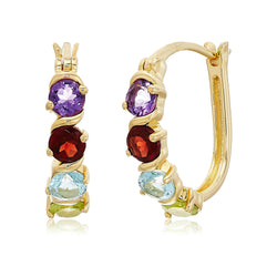 925 Sterling Silver Women Hoops Earring Multi Color Gemstone