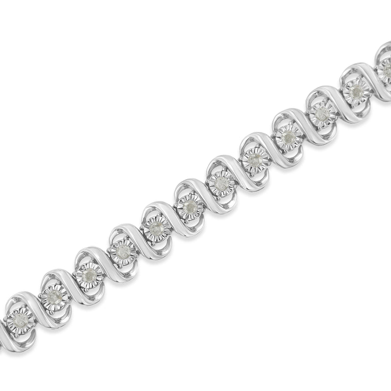 .925 Sterling Silver 1.0 cttw Miracle-Set Round Diamond S-Link Tennis Bracelet (I-J Color, I3 Clarity) -7"