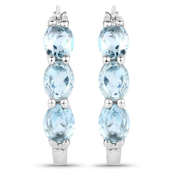 2.17 Carat Genuine Blue Topaz and White Diamond .925 Sterling Silver Earrings