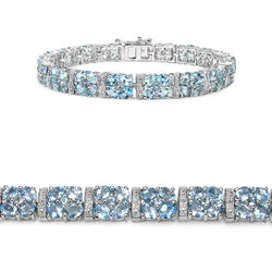 15.97 Carat Genuine Blue Topaz & White Topaz .925 Sterling Silver Bracelet