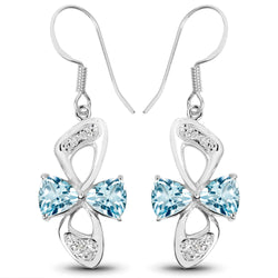 5.06 Carat Genuine Blue Topaz and White Topaz .925 Sterling Silver Earrings