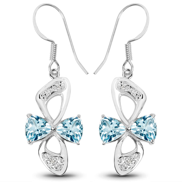 5.06 Carat Genuine Blue Topaz and White Topaz .925 Sterling Silver Earrings