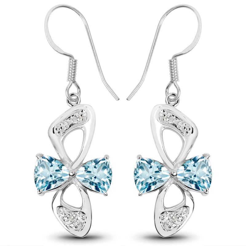 5.06 Carat Genuine Blue Topaz and White Topaz .925 Sterling Silver Earrings