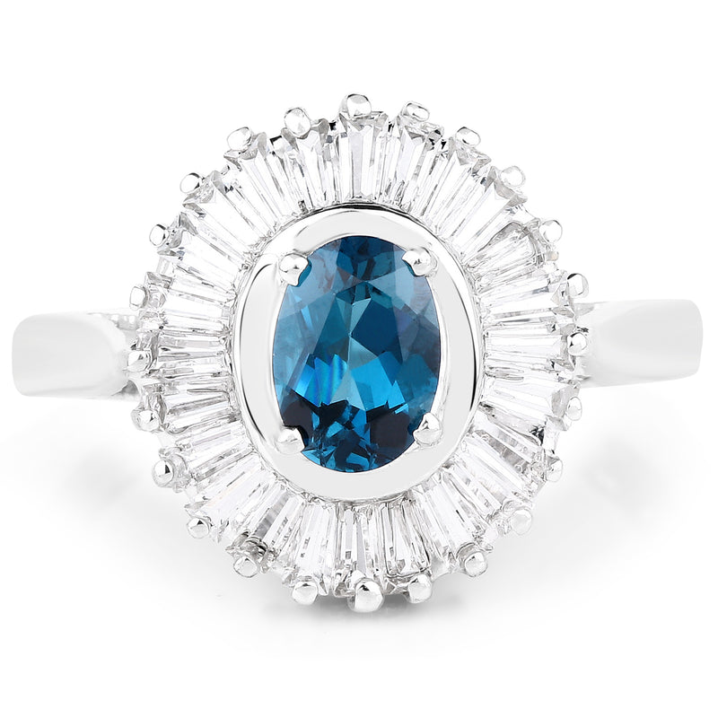 2.34 Carat Genuine London Blue Topaz & White Topaz .925 Sterling Silver Ring