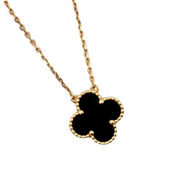 Van Cleef & Arpels Alhambra Onyx Pendant Necklace AU750 Yellow Gold Womens Jewelry