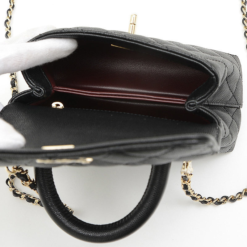 Chanel Coco Handle XXS 2WAY Handbag Caviar Skin Black AS2215