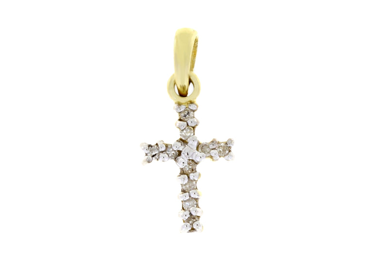.05ct Diamond Cross Religious Pendant 10KT Yellow Gold