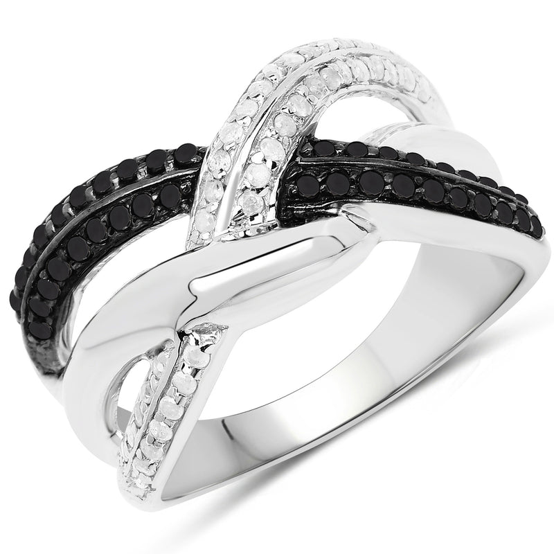 0.55 Carat Genuine Black Diamond & White Diamond .925 Sterling Silver Ring