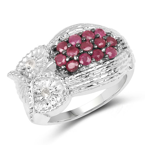 0.86 Carat Genuine Ruby & White Topaz .925 Sterling Silver Ring
