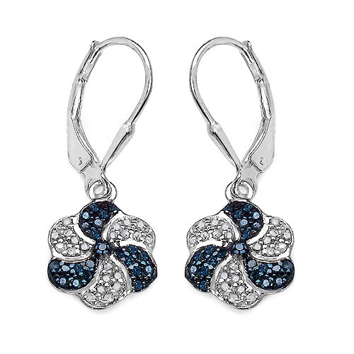 0.48 Carat Genuine Blue Diamond & White Diamond .925 Sterling Silver Earrings