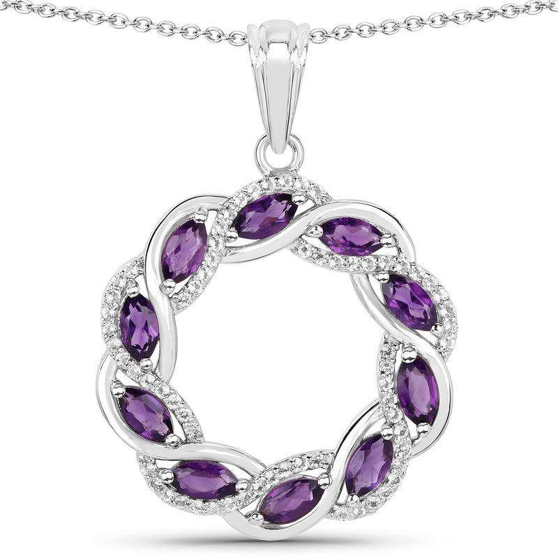 1.83 Carat Genuine Amethyst and White Topaz .925 Sterling Silver Pendant