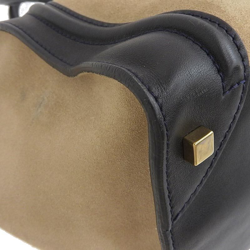 Celine Luggage Mini Shopper Handbag Velor Leather Beige Black