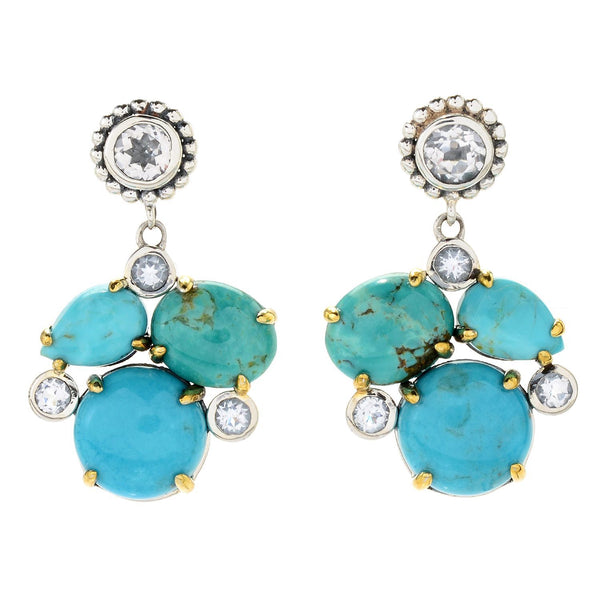 925 Sterling Silver Women Drop Dangle Earring White Topaz and Campitos Turquoise