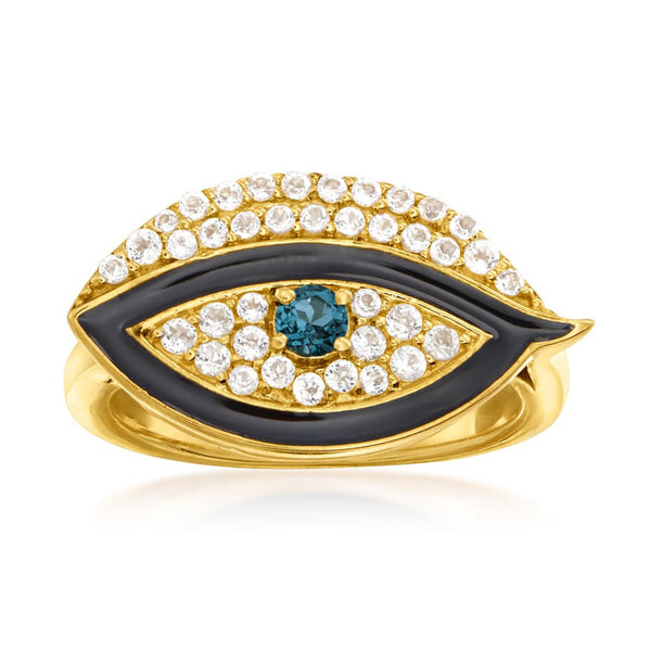 925 Sterling Silver Women Evil Eye Ring London Blue Topaz