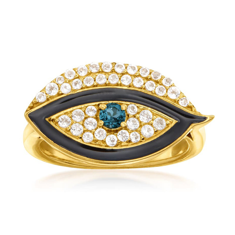 925 Sterling Silver Women Evil Eye Ring London Blue Topaz