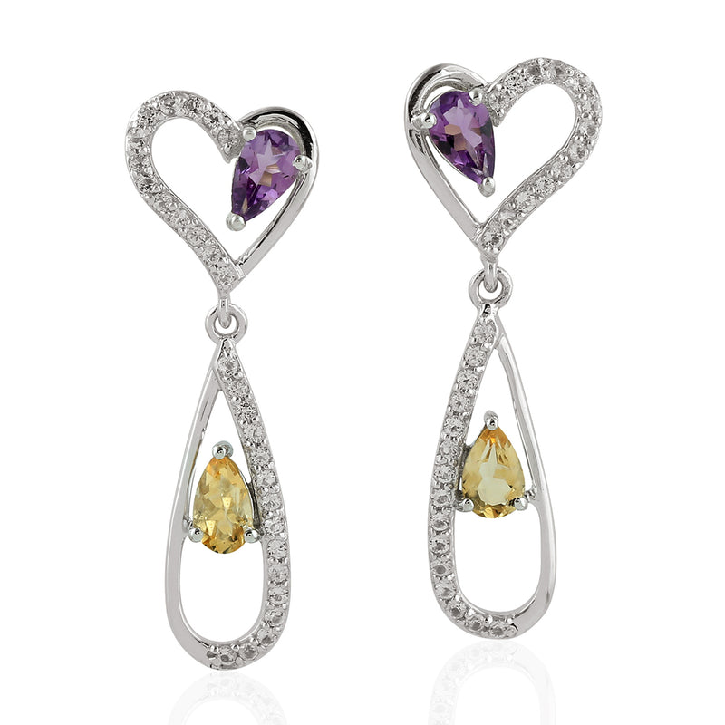 Natural Amethyst Dangle Earrings 925 Sterling Silver Citrine Jewelry