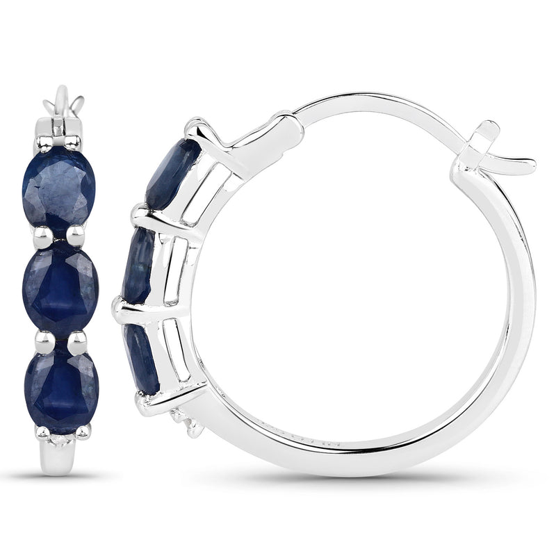 2.05 Carat Genuine Blue Sapphire and White Diamond .925 Sterling Silver Earrings