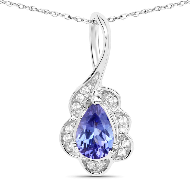 0.40 Carat Genuine Tanzanite and White Diamond 14K White Gold Pendant