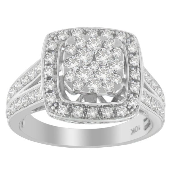 10K White Gold Diamond Cluster Ring (1 Cttw, H-I Color, SI2-I1 Clarity) - Size 6-1/2