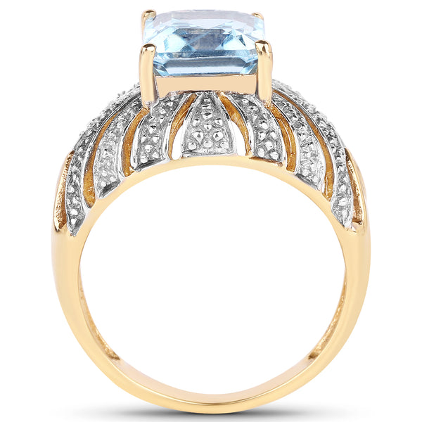 14K Yellow Gold Plated 3.89 Carat Genuine Blue Topaz Brass Ring