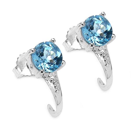 2.20 Carat Genuine Blue Topaz Sterling Silver Earrings