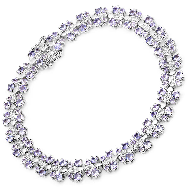 7.02 Carat Genuine Tanzanite and White Sapphire .925 Sterling Silver Bracelet