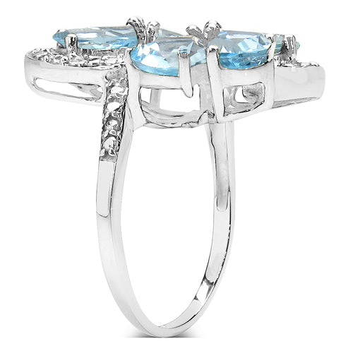 5.13 Carat Genuine Blue Topaz & White Topaz .925 Sterling Silver Ring