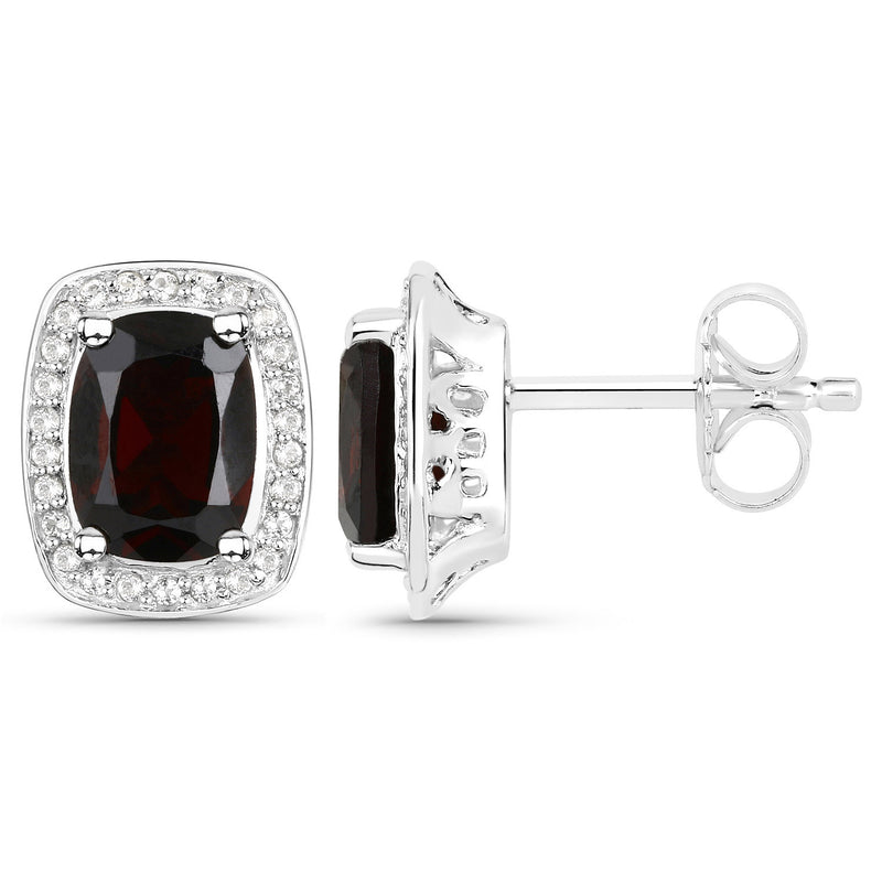 3.71 Carat Genuine Garnet and White Topaz .925 Sterling Silver Earrings