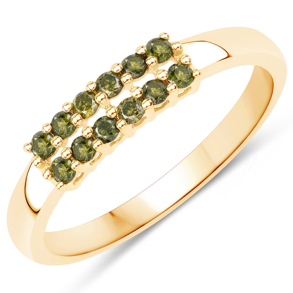 0.27 Carat Genuine Green Diamond 14K Yellow Gold Ring (I1-I2)