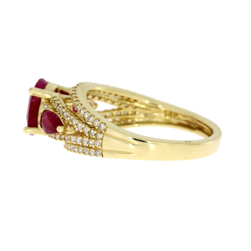 Genuine 2.64ct Ruby Diamond Ring 14KT Yellow Gold