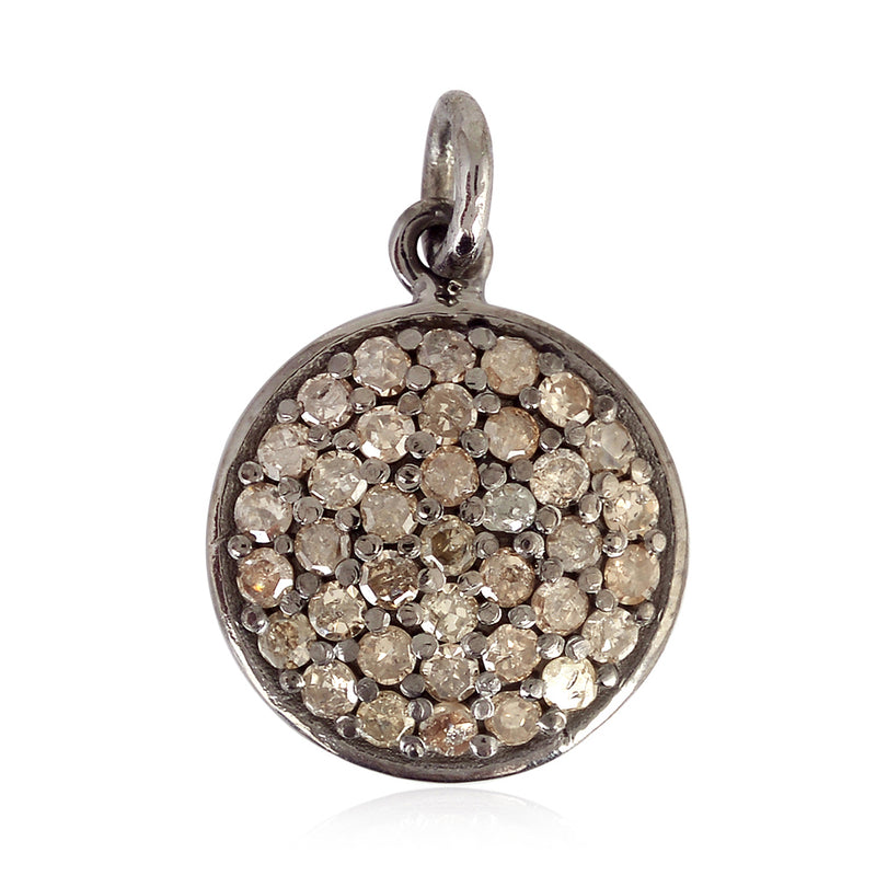 Pave Diamond Disc Charm Pendant 925 Sterling Silver Jewelry