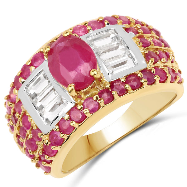 4.23 Carat Glass Filled Ruby and White Topaz .925 Sterling Silver Ring