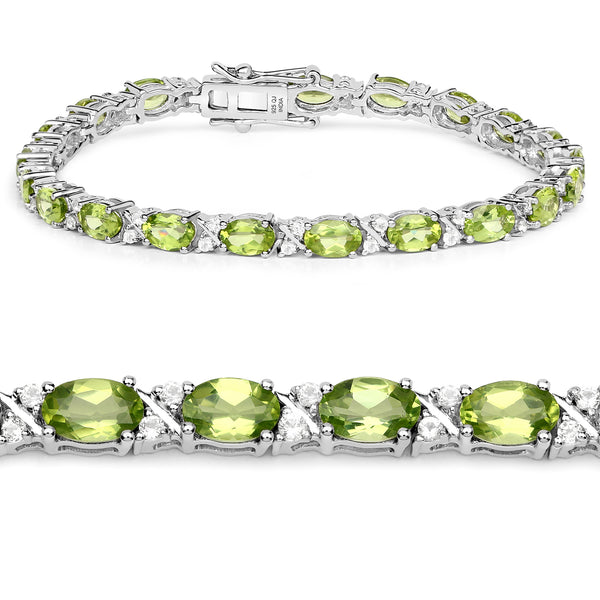 9.91 Carat Genuine Peridot and White Topaz .925 Sterling Silver Bracelet