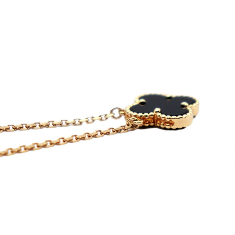 Van Cleef & Arpels Alhambra Onyx Pendant Necklace AU750 Yellow Gold Womens Jewelry