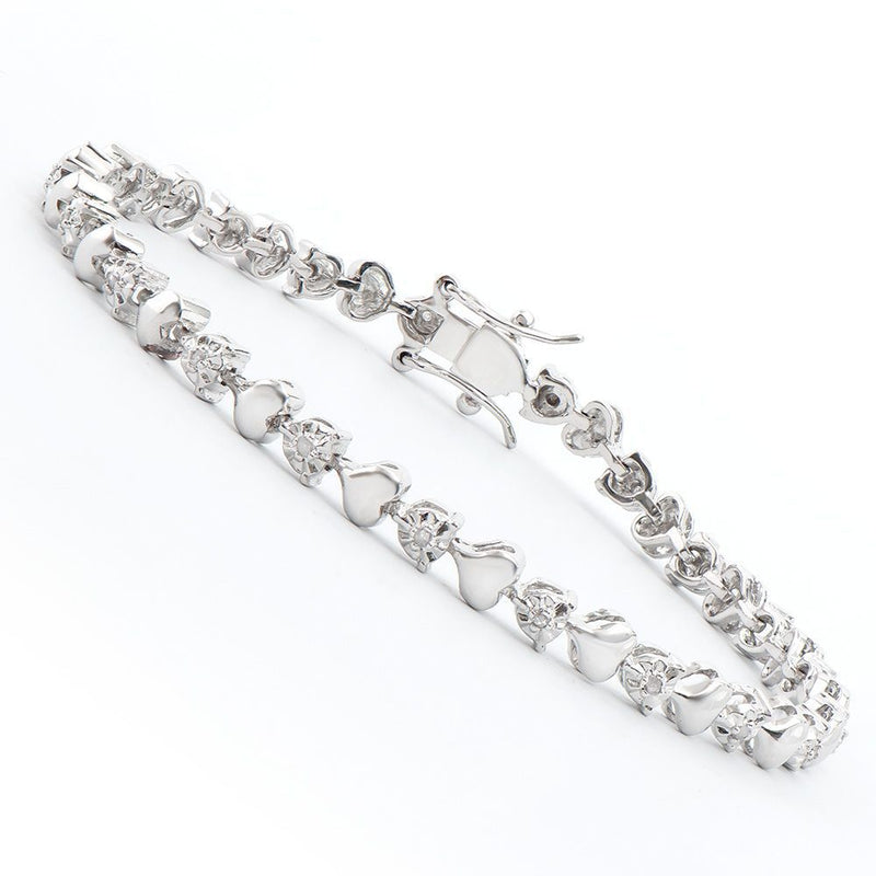 0.16 TW CTS DIAMONDS RHODIUM PLATED DESIGNER BRACELET 7.9 INCHES