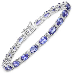 9.91 Carat Genuine Tanzanite and White Diamond 14K White Gold Bracelet