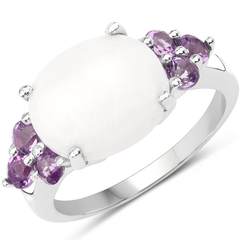 3.40 Carat Genuine Opal and Amethyst .925 Sterling Silver Ring