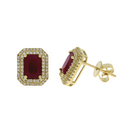 Genuine 2.62ct Ruby Diamond Earrings 14KT Yellow Gold