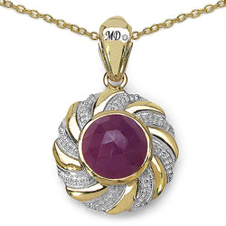 14K Yellow Gold Plated 5.32 Carat Genuine Pink Sapphire & White Diamond .925 Sterling Silver Pendant