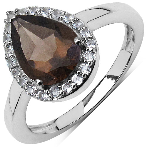 1.94 Carat Genuine Smoky Quartz & White Topaz .925 Sterling Silver Solitaire Ring