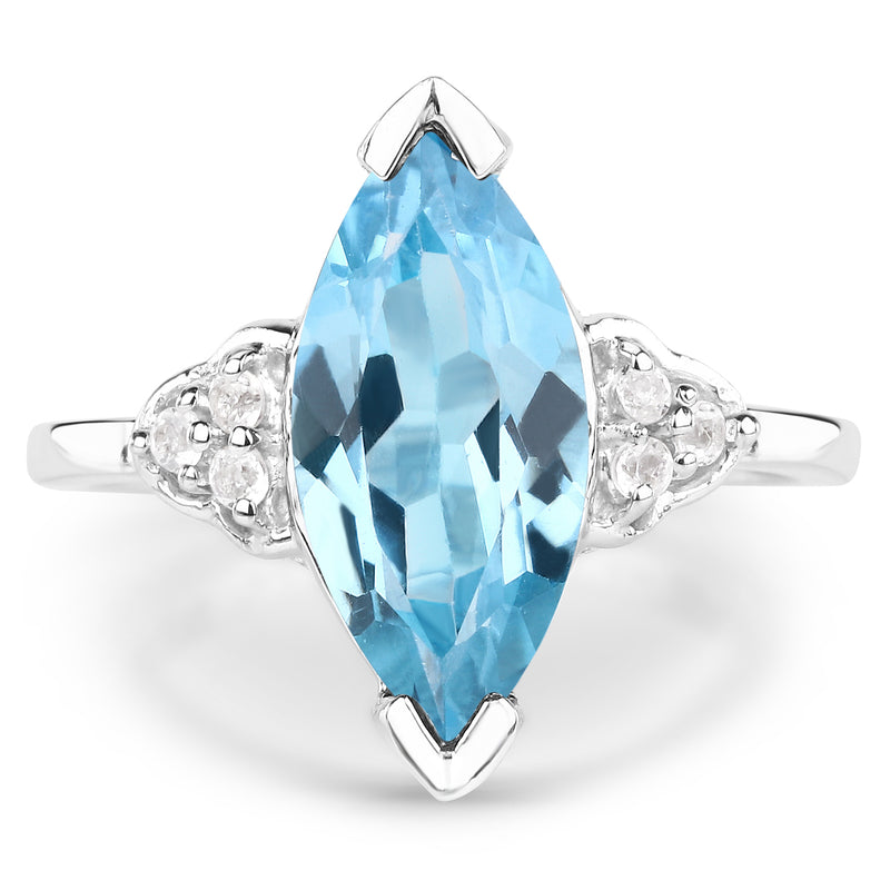 3.78 Carat Genuine Swiss Blue Topaz and White Topaz .925 Sterling Silver Ring