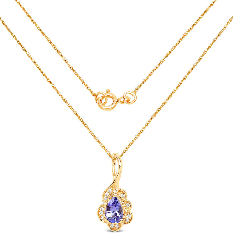 0.40 Carat Genuine Tanzanite and White Diamond 14K Yellow Gold Pendant