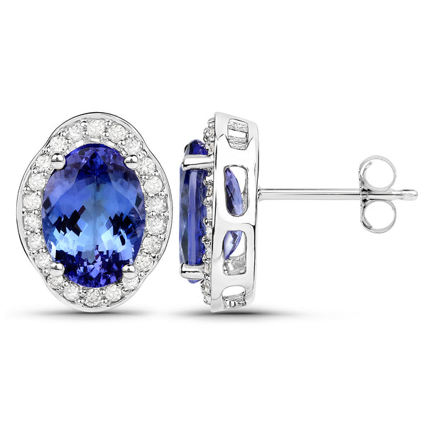 14K White Gold 4.56 Carat Genuine Tanzanite and White Diamond Earrings