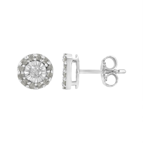 .925 Sterling Silver 1/2 cttw Miracle-Set Round Diamond Halo Stud Earrings (I-J Clarity, I3 Color)