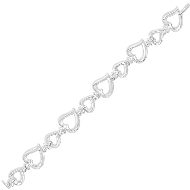 .925 Sterling Silver Prong Set Diamond Accent Alternating Heart Link Bracelet (I-J Color, I3 Clarity) - 7.25" Inches
