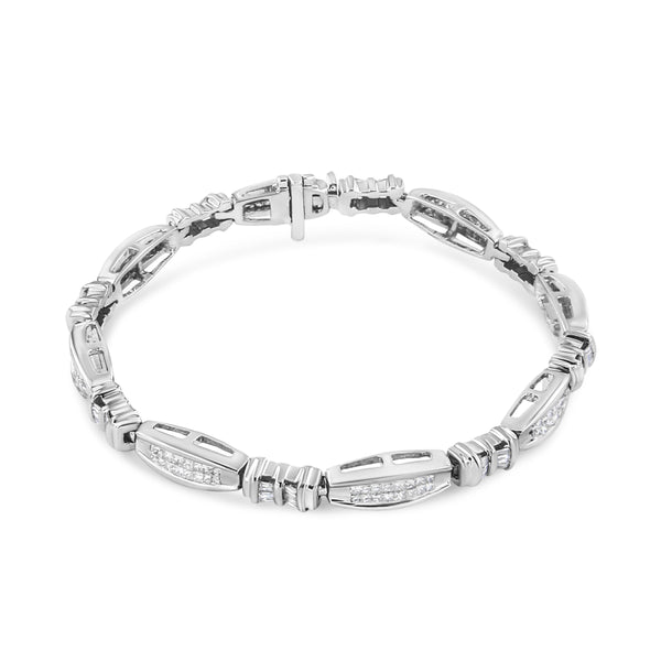 14K White Gold 2.0 Cttw Channel-Set Alternating Baguette and Princess-Cut Diamond Link Bracelet (H-I Color, SI2-I1 Clarity) - Size 7