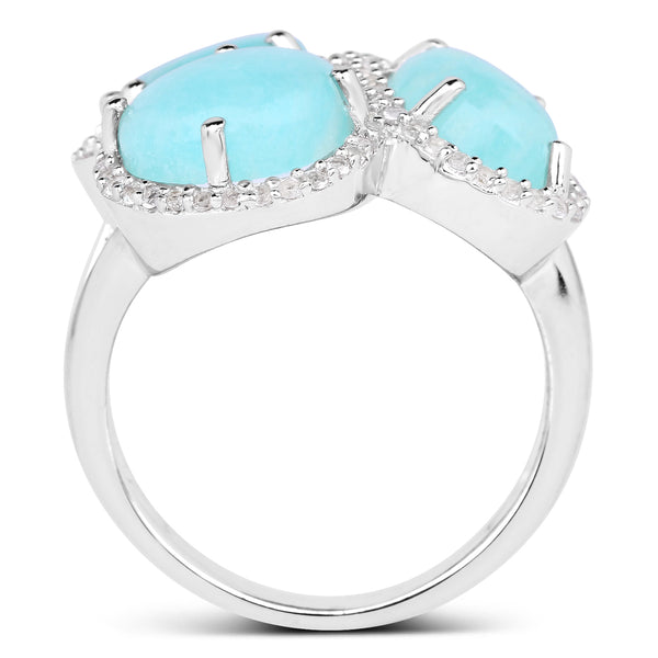5.30 Carat Genuine Amazonite And White Topaz .925 Sterling Silver Ring