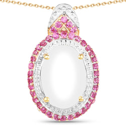 14K Yellow Gold Plated 4.57 Carat Opal and Created Ruby .925 Sterling Silver Pendant