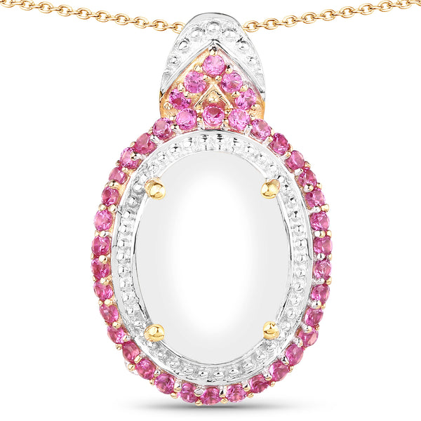 14K Yellow Gold Plated 4.57 Carat Opal and Created Ruby .925 Sterling Silver Pendant